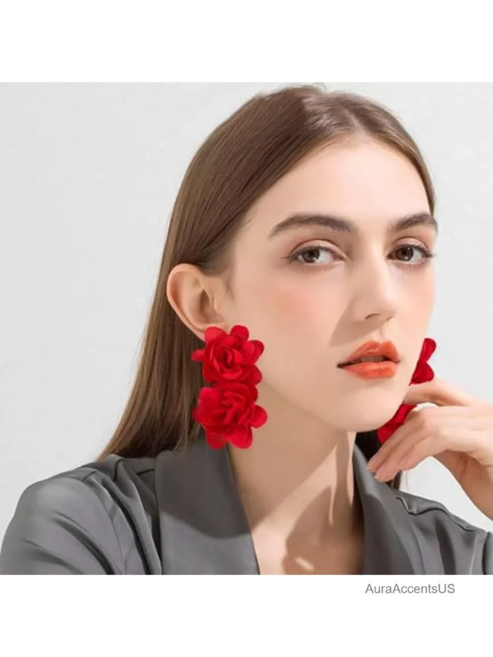 Bohemian Flower Drop Earrings for Women, Fabric Dangle Statement Acrylic